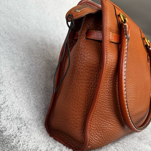 90s VINTAGE Dooney & Bourke Clean AWL Zip Top Satchel British Tan – MADE IN USA - Picture 10 of 16